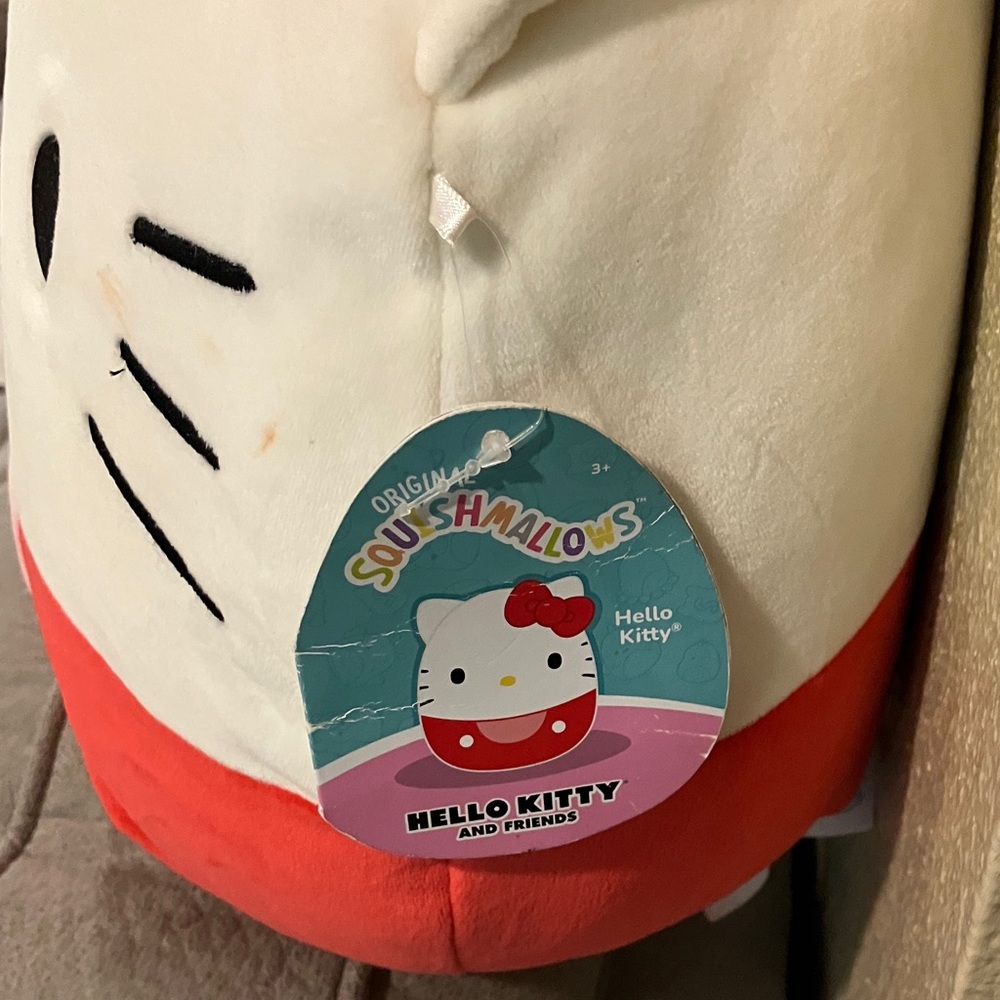 Sanrio Hello Kitty Plush Face Pillow in White and Red with Pink Accent - Picture 2 of 4